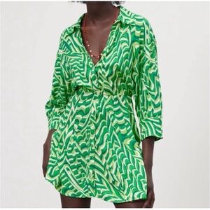 Zara Green Patterned Mini Dress